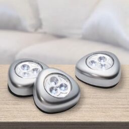 GRUNDIG LED Spotlights, Pack of 5, Cabinet Lighting, Touch Lamp, Battery Operated, Self-Adhesive, Plastic, Silver
