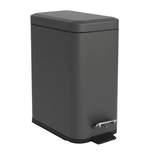 Relaxdays bathroom bin, 5 l, cosmetic bin with soft-close, matt finish, removable inner bin, pedal bin, dark grey
