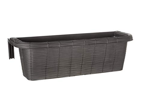 "Apollo Exports International 24"" Adjustable Railing Planter, Ratan Look, Grey, Rattan, Gray"