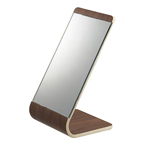Yamazaki 6737 RIN Standing Mirror, brown, Wood/Mirror, Minimalist, 13 x 12 x 23.3 cm