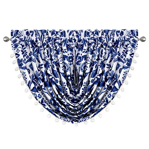 DriftAway Julia Sketch Waterfall Flower Floral Lined Thermal Insulated Energy Saving Window Curtain Valance for Living Room Bedroom 1 Panel 52 Inch by 20 Inch Navy