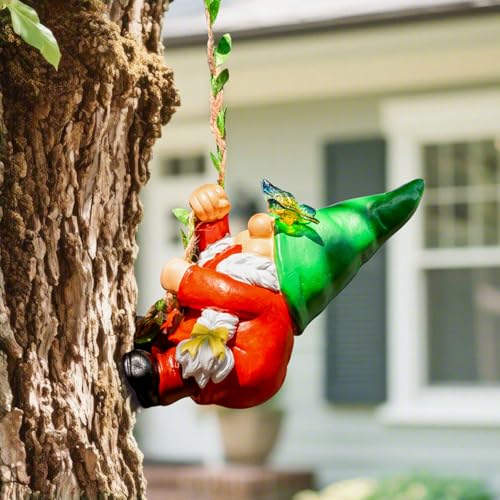 WONDHOME Hanging Gnome Garden Statue Climbing Garden Gnomes Lady with Butterfly Summer Decorations Tree Hugger for Outdoor Home Lawn Patio Yard Birthday Gifts for Mom Women