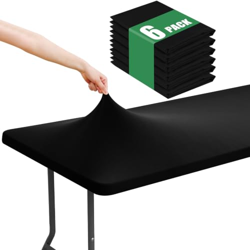 "Moosfor Spandex Picnic Table Cloth 6 Pack, Elastic Fitted Tablecloths for 6 Foot Rectangle Tables, Stretch Washable Patio Table Cover for Outdoor, Camping, Banquet and Parties (Black, 30""x72"")"