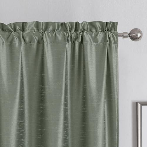 Chyhomenyc Uptown Sage Green Faux Silk Curtains 72 Inch Length 2 Panels for Bedroom, Room Darkening Shiny Sage Green Soft Fabric Rod Pocket Window Drapes for Living Room, Each 40x72 Inches, 6 FT