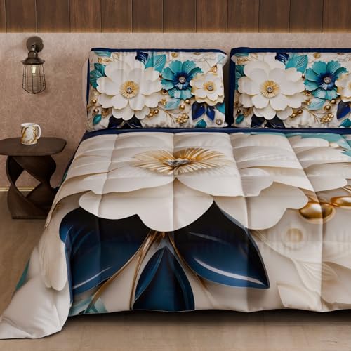 PETTI Artigiani Italiani - Winter Quilt, Winter Duvet, Double Sided Single Quilt Solid Colour and Digital Floral Print 05 19, 100% Microfibre, Made in Italy