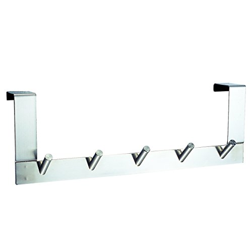 MSV Inox Coat Hook with 5 Stainless Steel Hooks, Silver
