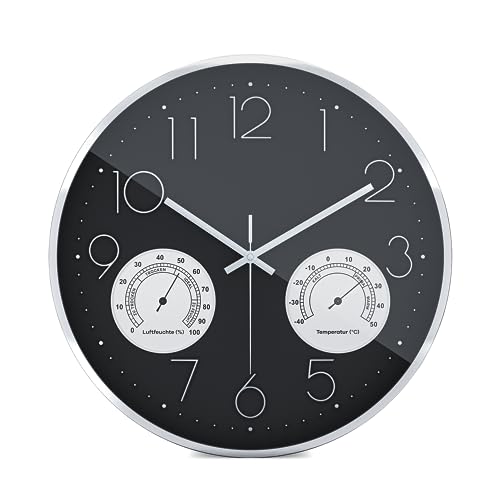 Mebus Wall Clock, Plastic Aluminium, Black, 35 cm