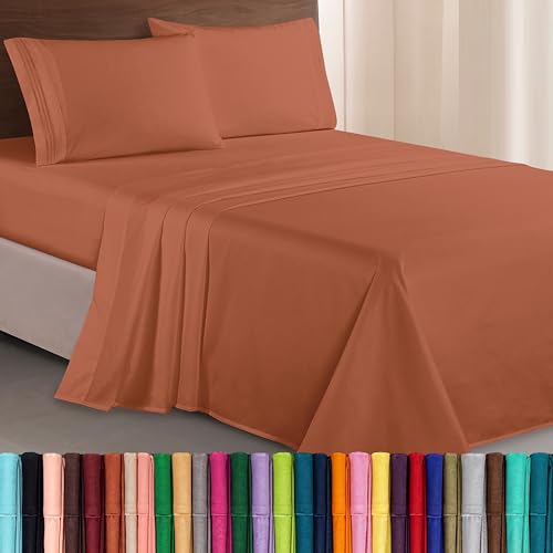 Elegant Comfort Luxurious 1500 Thread Count Egyptian Quality Microfiber Three Line Embroidered Softest Premium Hotel Quality 4-Piece Bed Sheet Set, Wrinkle and Fade Resistant, Twin, Coral
