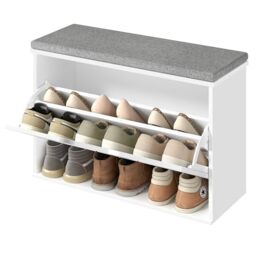 VASAGLE Shoe Storage Bench with Seat, 3-Tier Hallway Bench for 9 Pairs of Shoes, Flip Drawer with Adjustable Divider, 30 x 80 x 53.5 cm, for Entryway, Bedroom, Cloud White and Dove Grey LSB122WB02