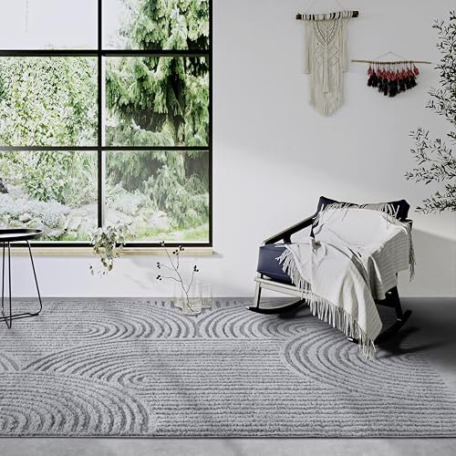 Elle Decor ation High Pile Rug Chappe - Modern Living Room Rug, Long Pile Shaggy, Modern Pattern, Fluffy Soft Boho for Living Room, Bedroom - Light Grey, 80 x 120 cm