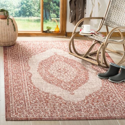 Safavieh Contemporary Indoor/Outdoor Woven Rectangle Area Rug, Courtyard Collection, CY8751, in Light Beige / Terracotta, 201 X 290 cm for Garden, Patio or Any Outdoor Space