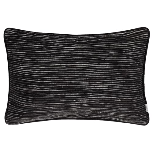 Yard Furn Cove Ribbed Cushion – Textured Cotton Cushion Soft Ribbed Design Piped Trim Polyester Filled (Black – 50 x 35 cm)