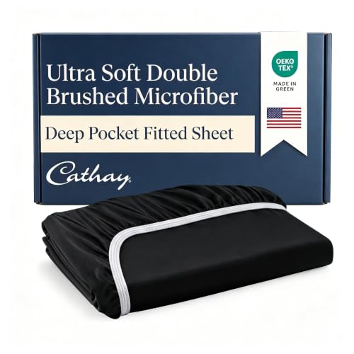 Cathay Luxury Silky Soft Polyester Single Fitted Sheet, Full Size, Black