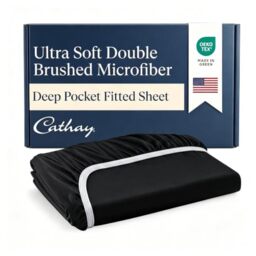Cathay Luxury Silky Soft Polyester Single Fitted Sheet, Full Size, Black