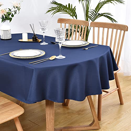 Wolkemer Oval Tablecloth 60 x 84 Inch Washable Fabric Table Cloth Solid Navy Blue Table Cover for Dining Wedding Party Banquet Tabletop Decoration