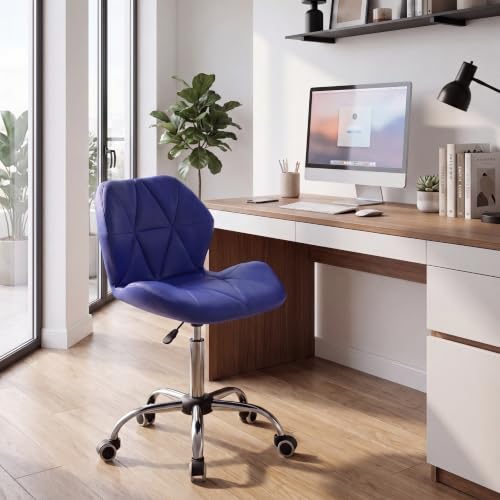 Vida Designs Geo Office Computer Chair, Blue, Gaming Secretary Adjustable Swivel Legs Lift Chrome Pu Faux-Leather (UKFR Certified)