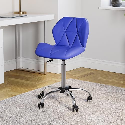 Vida Designs Geo Office Computer Chair, Blue, Gaming Secretary Adjustable Swivel Legs Lift Chrome Pu Faux-Leather (UKFR Certified)