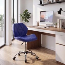 Vida Designs Geo Office Computer Chair, Blue, Gaming Secretary Adjustable Swivel Legs Lift Chrome Pu Faux-Leather (UKFR Certified)