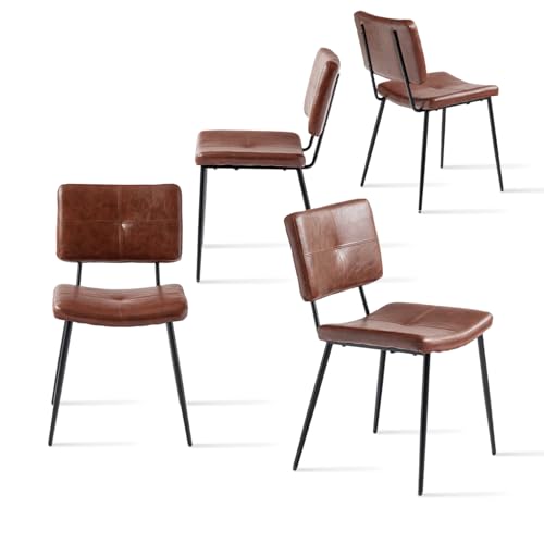 MEUBLE COSY Living Room Chairs Set of 4, Accent Tub Chair Armless Design with Faux Leather Upholstered Seat and Backrest, Metal Legs, Dark Brown