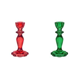 Beautiful & Decorative Glass Candlestick Holder Stand, Ideal, Valentines, Christmas or Wedding Anniversary Present Red and Green