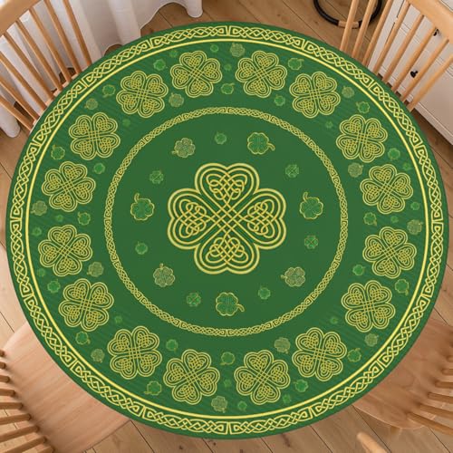 ABSOP St. Patrick's Day Round Fitted Tablecloth with Elastic Edge Leaf Clover Pattern Circle Table Cloth 40-44 Inch Green Washable Table Cover for Kitchen Dining Party Patio Picnic