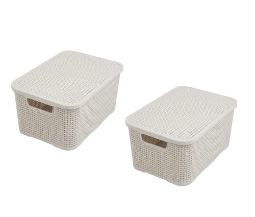 BranQ Home essential Basket in Rattan Design Set of 2 Size S 7 L Plastic Polypropylene Cream 7 L