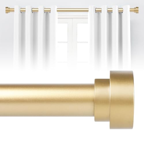 "Gold Curtain Rods 28 to 48 Inch(2.3-4ft),1 Inch Diameter Heavy Duty Adjustable Modern Decorative Telescoping Window Drapery Rods, 18-45"",Brass Gold"