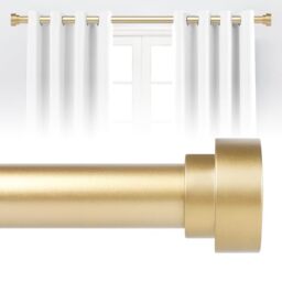 "Gold Curtain Rods 28 to 48 Inch(2.3-4ft),1 Inch Diameter Heavy Duty Adjustable Modern Decorative Telescoping Window Drapery Rods, 18-45"",Brass Gold"