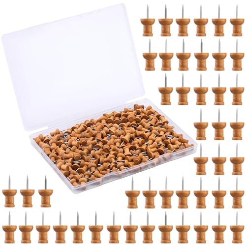 150 Pcs Push Pins for Cork Board, Decorative Thumb Tacks Wooden Push Pins Head Pin Wood Map Tacks Marking Pin, Wood Thumb Tacks Decorative for Bulletin Boards Craft Projects with Storage Box, Coffee