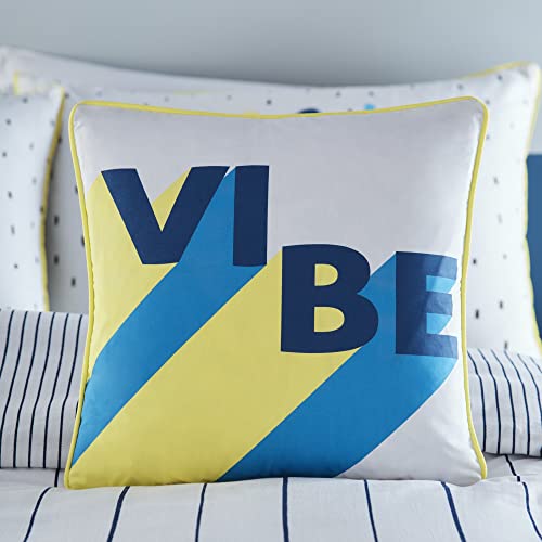 Appletree - Vibe Word Cushion (43 x 43cm) - 100% Cotton - Reversible Designs - Filling Included - Yellow Piped Edge - Black White Stripe Cushion with Cover Included/Cushion Insert - For Home Decor