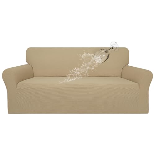 Easy-Going 100% Waterproof Couch Cover, Dual Waterproof Sofa Cover, Stretch Jacquard Sofa Slipcover, Leakproof Furniture Protector for Kids, Pets, Dog and Cat (Oversized Sofa, Sand)
