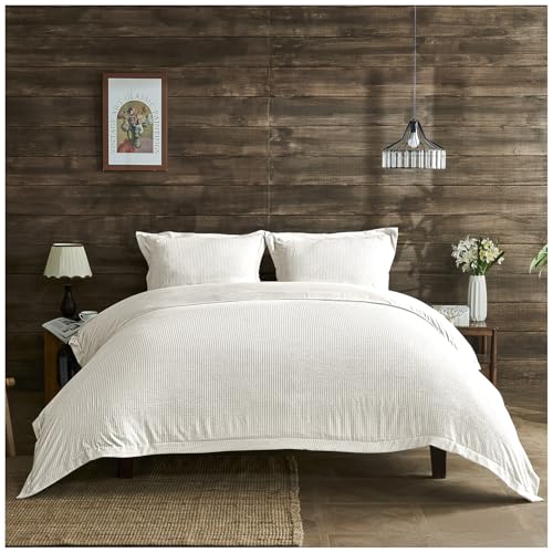 GC GAVENO CAVAILIA Premium Stripes Duvet Cover Sets - Breathable Double Bedding Set with Pillowcases - Easy Care, Soft Polyester Quilt Cover - Washable Bed Linen (200 x 200 cm) - White