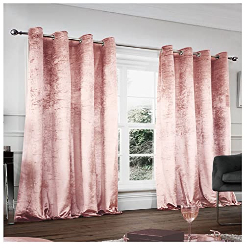GC GAVENO CAVAILIA Crushed Velvet Eyelet Curtains Ring Top Drapery Tie Backs, Easy Care Glamorous Panels, Blush Pink, 66X90 Inch