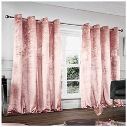 GC GAVENO CAVAILIA Crushed Velvet Eyelet Curtains Ring Top Drapery Tie Backs, Easy Care Glamorous Panels, Blush Pink, 66X90 Inch