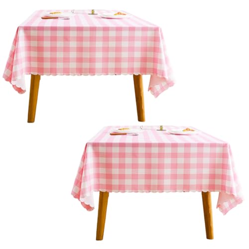 MANGATA CASA Pink Gingham Tablecloth for Rectangle Tables-2Pcs Checkered Table Cloth Waterproof Kitchen & Table Linens-Polyester Buffalo Plaid Wrinkle Free Table Cover(Baby Pink 60x84in)