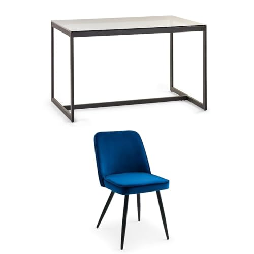 Julian Bowen Set of Chicago Dining Table & 4 Burgess Blue Chairs