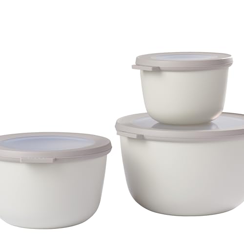 Mepal ??? Multi Bowl Cirqula 3-Piece Set ??? Food Storage Container with Lid - Suitable as Airtight Storage Box for Fridge & Freezer, Microwave Container & Servable Dish - 500, 1000, 2000ml - Nordic white