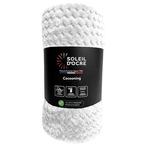 Soleil d'Ocre Cocooning Plaid Blanket 220 x 240 cm, Ecru