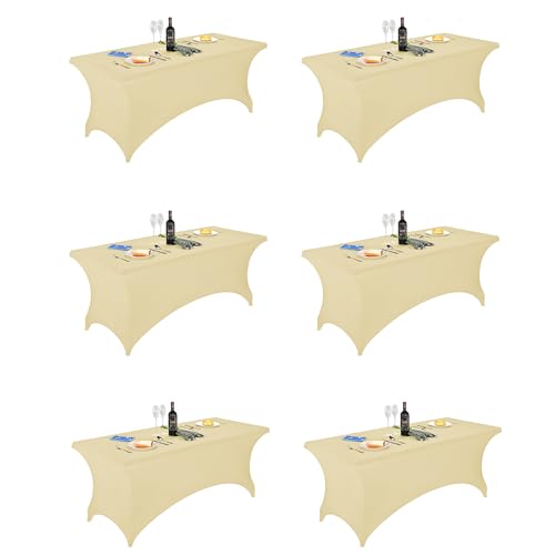 FORLIFE 6Pack Spandex Table Covers 6ft???Fitted Tablecloth for 6ft Rectangular Tables, Stretch Patio Table Covers, Universal Spandex Table Cover for Wedding, Banquet, Party - Champnge