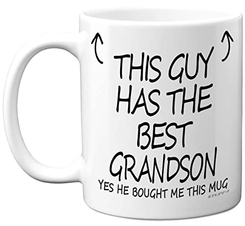 Stuff4 This Guy Has The Best Grandson Mug, Grandson Gifts - 11oz Ceramic Dishwasher Safe Coffee Mugs, Grandpa Grandad Gifts for Birthday, Christmas Fathers Day Present Gift