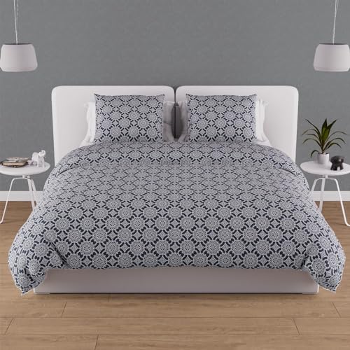 Soleil d'ocre, Esmeralda Duvet Cover Set in 57 Thread Count Cotton 260 x 240 cm Navy