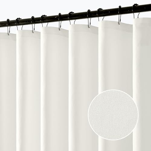 ANRODUO White Extra Long Fabric Shower Curtain, 108 Inch Long Heavy Duty Cloth Shower Curtain Set with 12 Metal Hooks, Waterproof Decor Machine Washable for Bathroom Bathtub Hotel, 72 x 108