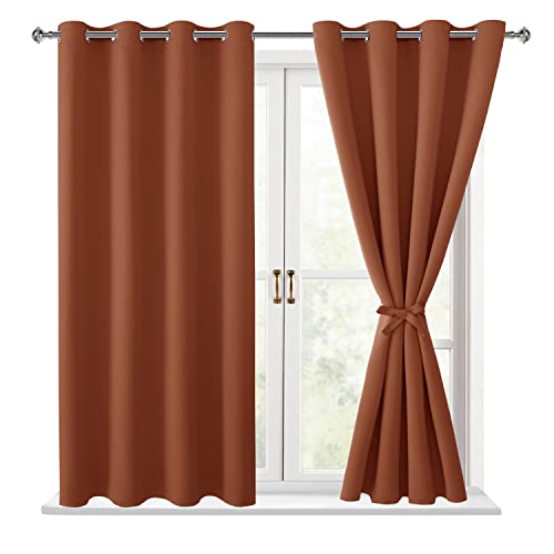 Hiasan Fall Blackout Curtains for Bedroom - Thermal Insulated & Energy Saving Window Curtains for Living Room/Kids Room Home Decor, 2 Drape Panels Sewn with Tiebacks, Burnt Ochre, 52 x 45 Inch
