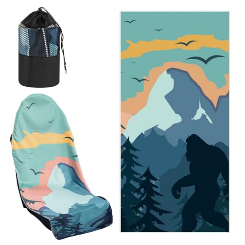 Hahafelt 1 Pack Car Seat Towel Cover with Storage Bag, 63 x 32 Inch Universal Non Slip Waterproof Sweat Protector for Car, Gym Workout Swimming Running, Machine Washable (Sasquatch Style)