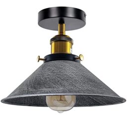 LEDSone Brushed Silver Ceiling Light Fitting 22cm Metal Cone Shade Vintage
