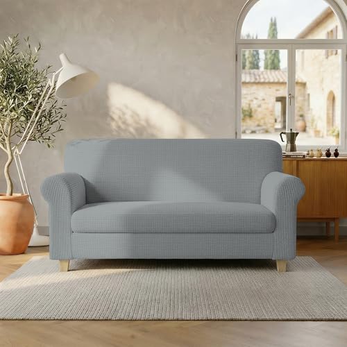 Italian Bed Linen LESLIE Elastic and Extendable Sofa Cover, Light Grey 2 Seater