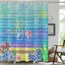 TSLOVER Cute Beach Ocean Shower Curtain,Sea Ocean Anime Bathroom Curtain,Funny Cute Waterproof Fabric Shower Curtains for Bathroom,72 x 72 Inches