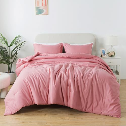 "Caressma Pink Comforter Set King Size, Blush Women Girls Pink Skin-Friendly Boho Bedding Comforter Set, Breathable Fluffy Microfiber 3 PCS (104""x90"") Comforter Set for All Seasons"