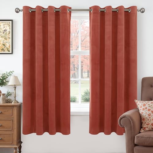 YoungsTex Velvet Curtains 63 Inch Length 2 Panels for Living Room, Rust Terracotta Thermal Insulated Window Drapes with Grommet Privacy for Bedroom, 52 X 63 Inch