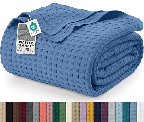 Utopia Bedding Cotton Waffle Blanket 300 GSM (Wedgewood - 228x182 cm) Soft Lightweight Breathable Bed Blanket Big Size Layering Any Bed for All Season